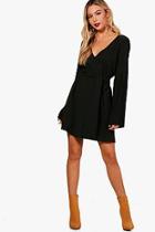 Boohoo Libby Pleated Sleeve Neck Tie Shift Dress