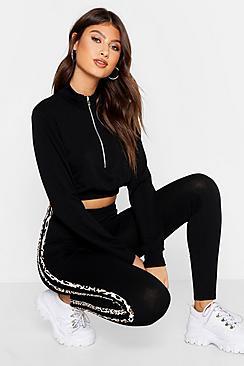 Boohoo Leopard Print Double Stripe Leggings