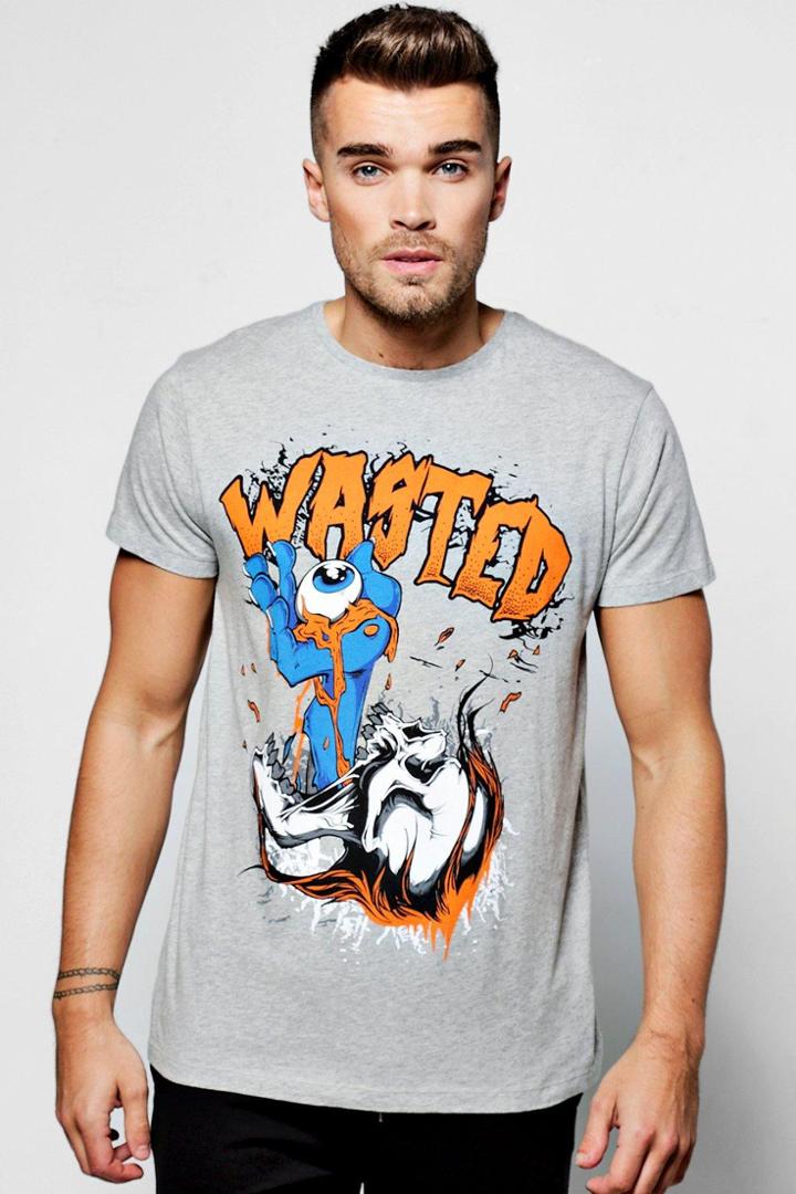 Boohoo Wasted Print T Shirt Grey