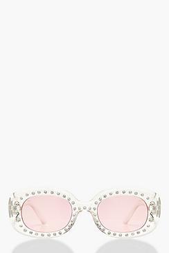 Boohoo Oversized Diamante Fashion Glasses With Pouch