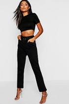 Boohoo Mock Horn Buckle Belt Straight Leg Jean