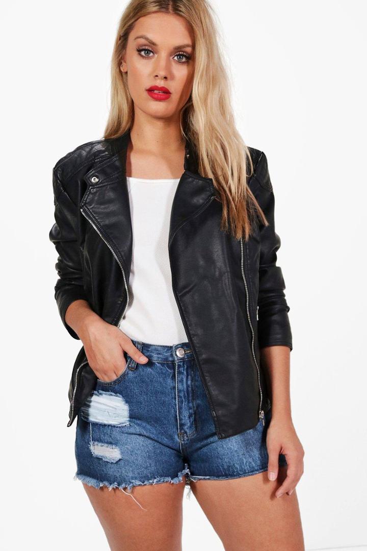 Boohoo Plus Maisie Pu Biker Jacket Black