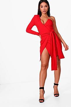 Boohoo Iva One Shoulder Wrap Detail Bodycon Dress