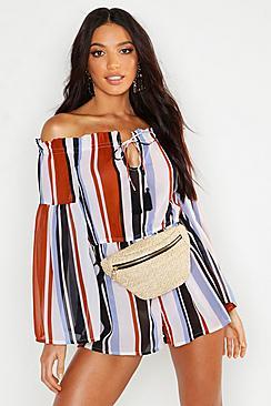 Boohoo Stripe Bardot Beach Playsuit