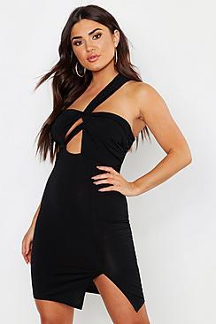 Boohoo One Shoulder Twist Detail Bodycon Dress