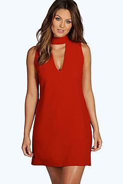 Boohoo Sia High Neck Plunge Cut Away Shift Dress