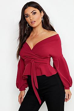 Boohoo Bell Sleeve Wrap Over Top