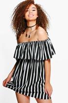 Boohoo Plus Lisa Striped Bardot Frill Dress Multi