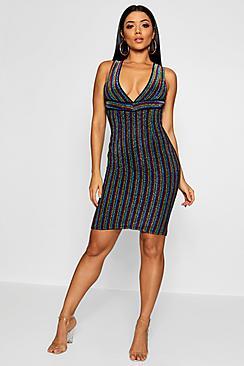 Boohoo Bethany Metallic Plunge Dress
