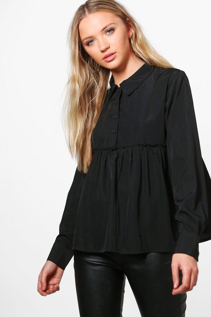 Boohoo Robyn Wide Hem Button Up Shirt Black