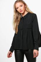 Boohoo Robyn Wide Hem Button Up Shirt Black