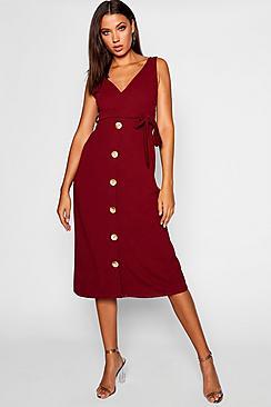 Boohoo Tall Tortoise Shell Button Midi Dress