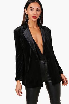 Boohoo Petite Lucie Velvet Blazer