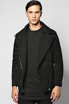 Boohoo Borg Lined Aviator Jacket With Buckle Detail