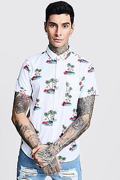 Boohoo Paradise Island Print Short Sleeve Shirt