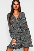 Boohoo Dalmatian Print Ruffle Hem Tea Dress