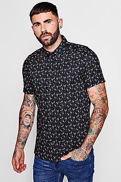 Boohoo Flamingo Print Short Sleeve Shirt