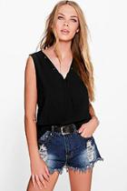 Boohoo Mia Lace Up Neck Detail V Neck Shell