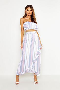 Boohoo Stripe Off Shoulder Top & Midaxi Skirt Co-ord