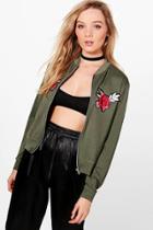 Boohoo Fiona Embroidered Bomber Jacket Khaki