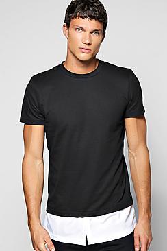 Boohoo Faux Layer T Shirt With Woven Hem