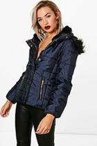 Boohoo Christie Quilted Faux Fur Trim Jacket