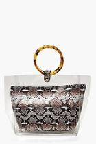 Boohoo Clear & Faux Snake Bag With Resin Handles