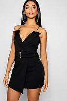 Boohoo Strappy Tux Belted Wrap Mini Dress