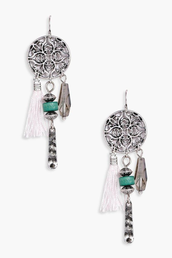 Boohoo Layla Tassel Dreamcatcher Earrings Silver