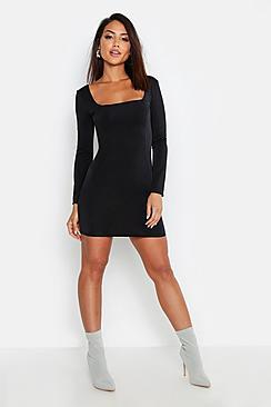 Boohoo Slinky Seam Detail Long Sleeve Bodycon Dress