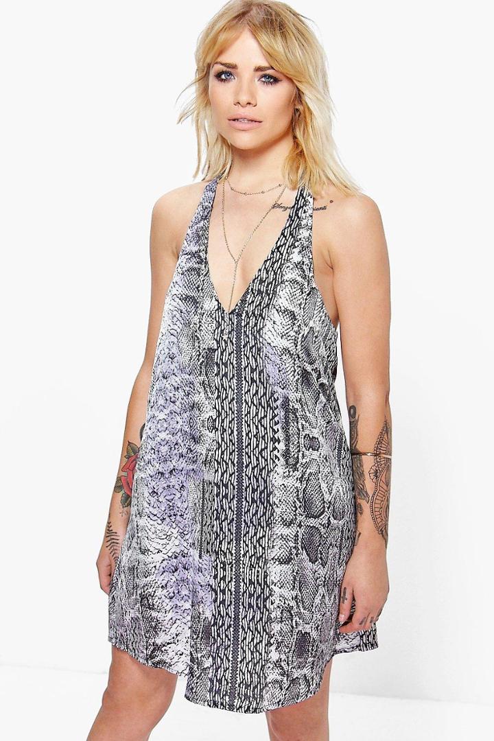 Boohoo Trixy Coloured Snake Strappy Dress Grey