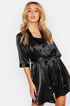 Boohoo Petite Satin Short Sleeve Robe