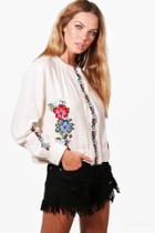 Boohoo Hollie High Neck Embroidered Blouse Ivory