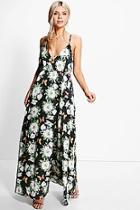 Boohoo Karlie Satin Floral Print Wrap Maxi Dress