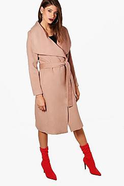 Boohoo Maxi Belted Waterfall Coat