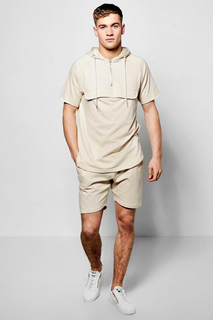 Boohoo Hoodie & Short Set Stone