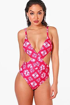 Boohoo Barcelona Tie Dye Cut Out Side Swimsuit