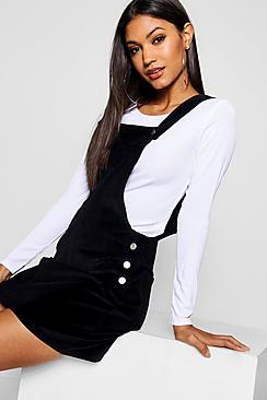 Boohoo Cord Mini Dungaree Dress