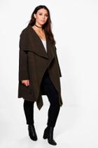 Boohoo Plus Rosie Wool Look Wrap Front Coat Khaki