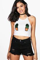 Boohoo Sadie Cactus Applique Halter Crop