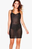 Boohoo Lana Metallic Stripe Mesh Bodycon Dress Black