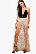 Boohoo Maya Glitter Mesh Baroque Fishtail Sheer Maxi Skirt