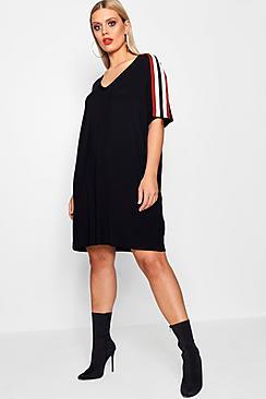 Boohoo Plus Tess Stripe Detail V Neck T Shirt Dress