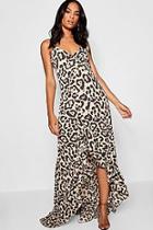 Boohoo Tall Leopard Strappy Ruffle Maxi Dress