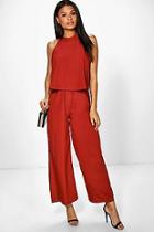 Boohoo Olivia Double Layer Cut Away Shoulder Jumpsuit