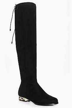 Boohoo Tia Interest Heel Flat Over The Knee Boot