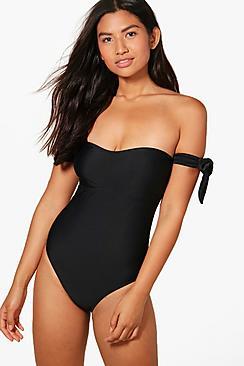 Boohoo Clearwater Bunny Bow Bardot Swimsuit