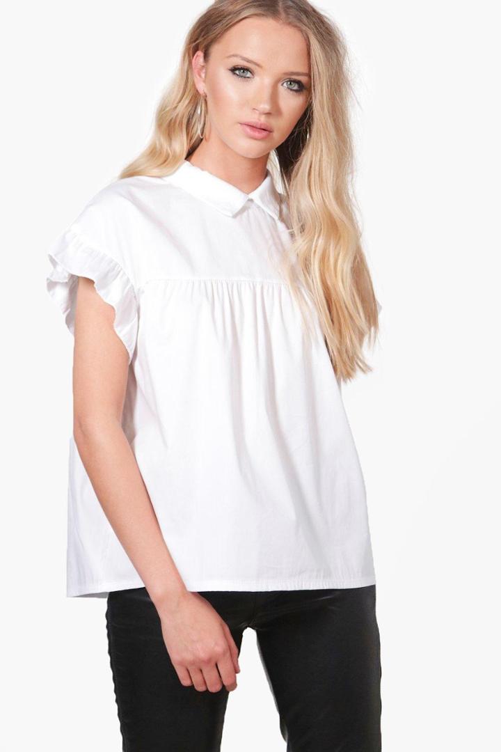 Boohoo Alice Woven Collar Blouse White