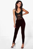 Boohoo Eboni Pocket Side Skinny Stretch Velvet Trousers
