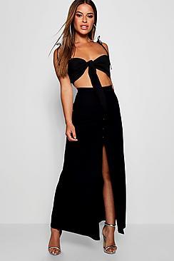Boohoo Petite Alisha Button Through Split Maxi Skirt
